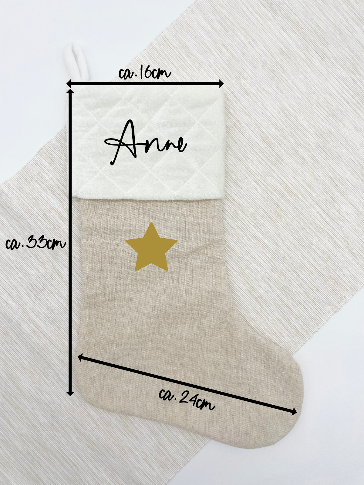 Weihnachtsstrumpf mit Name Personalisiert Weiß/Beige
