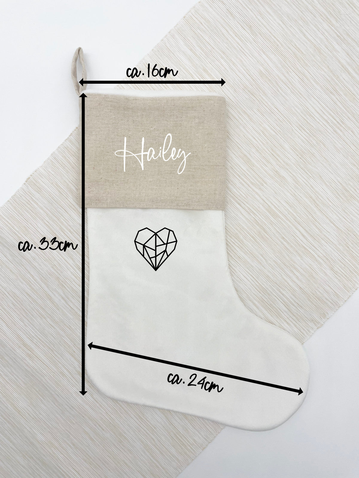 Weihnachtsstrumpf mit Name Personalisiert Beige/Weiß