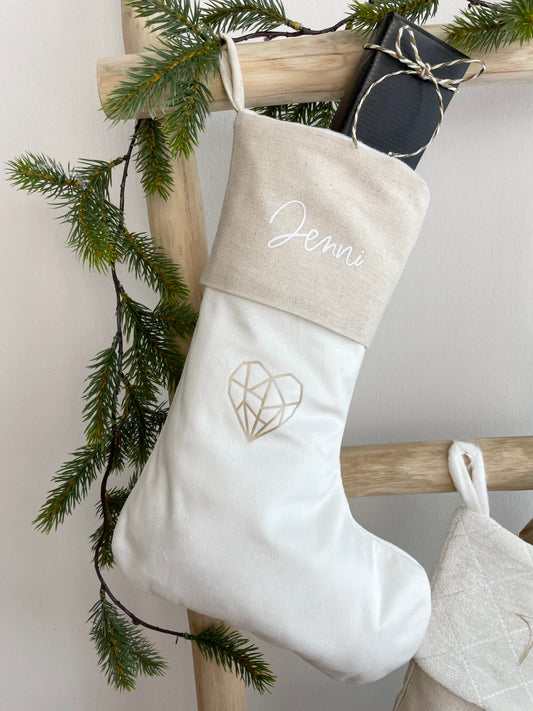 Weihnachtsstrumpf mit Name Personalisiert Beige/Weiß
