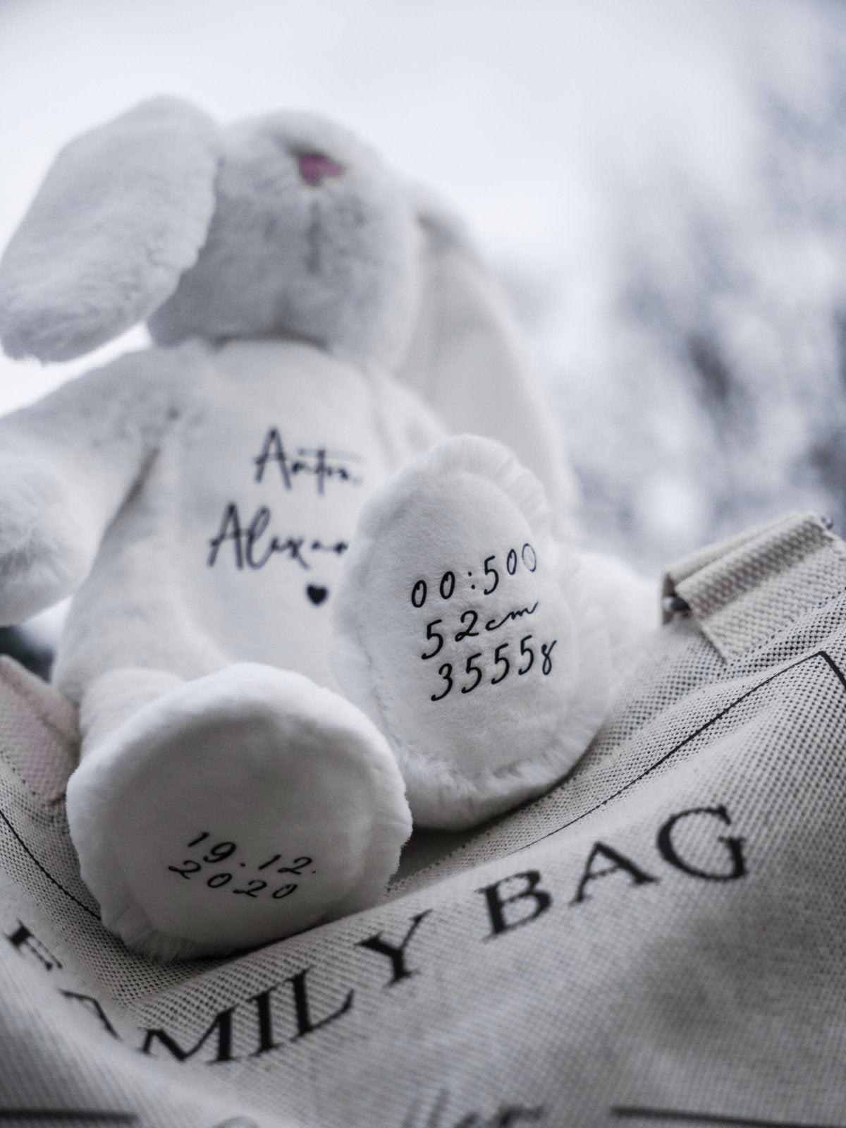 Kuschelhase Weiß auf Familybag Familientasche