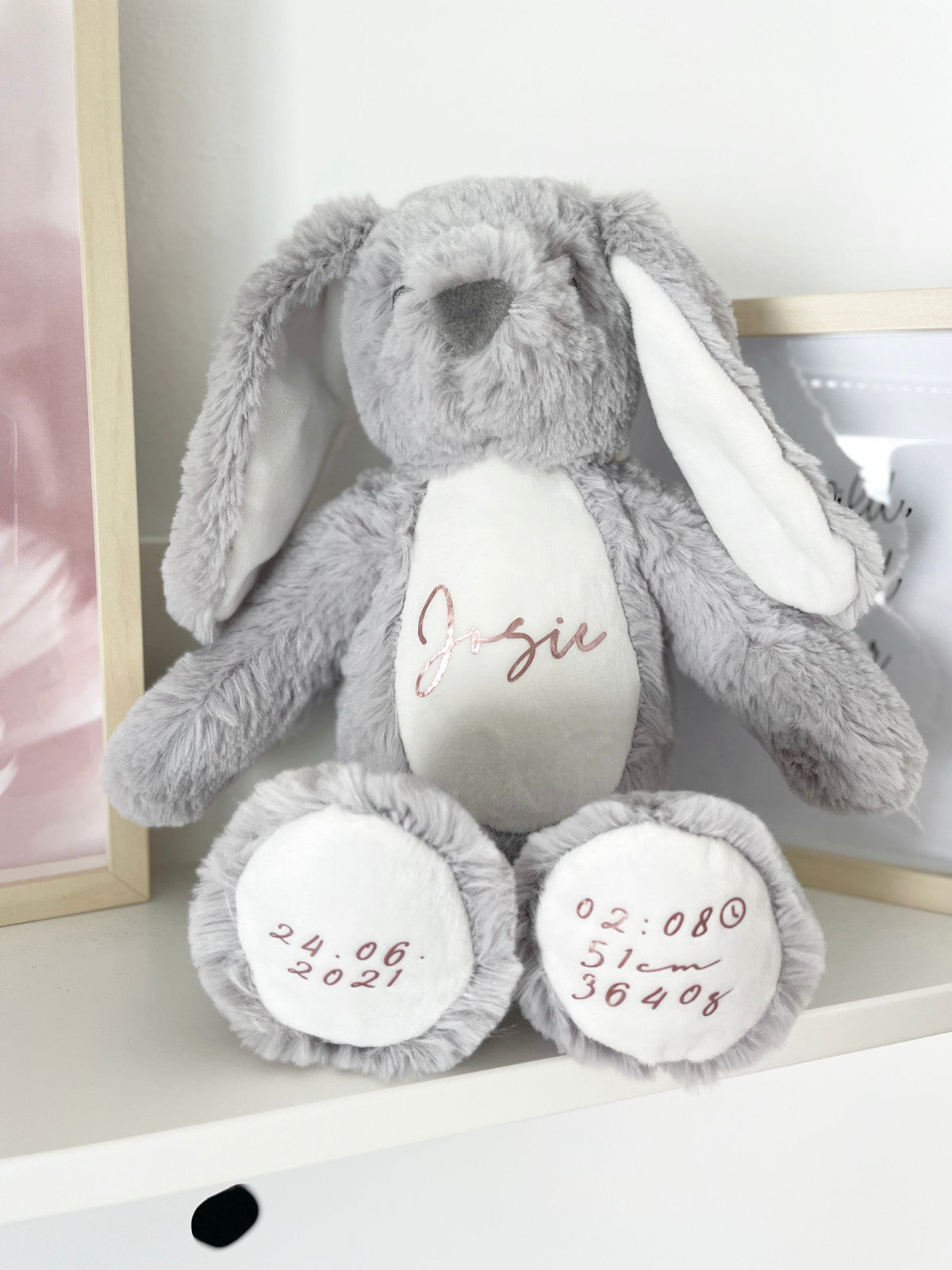 Kuscheltier Hase Grau Personalisiert mit Name & Geburtsdaten