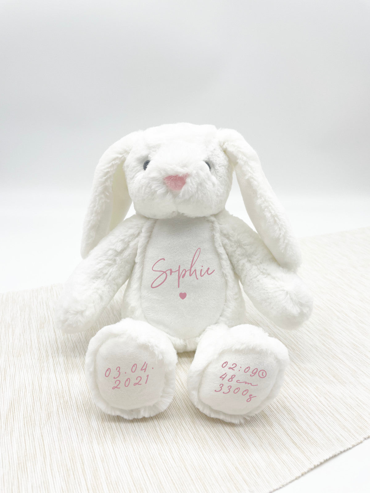 Kuscheltier Hase Weiß Personalisiert mit Name & Geburtsdaten