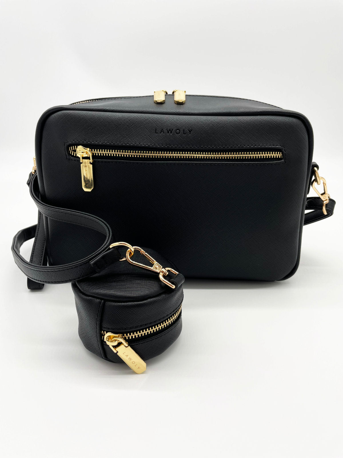 Vegane Wickeltasche mit Schnullertasche und Schultergurt und Handschlaufe in Schwarz