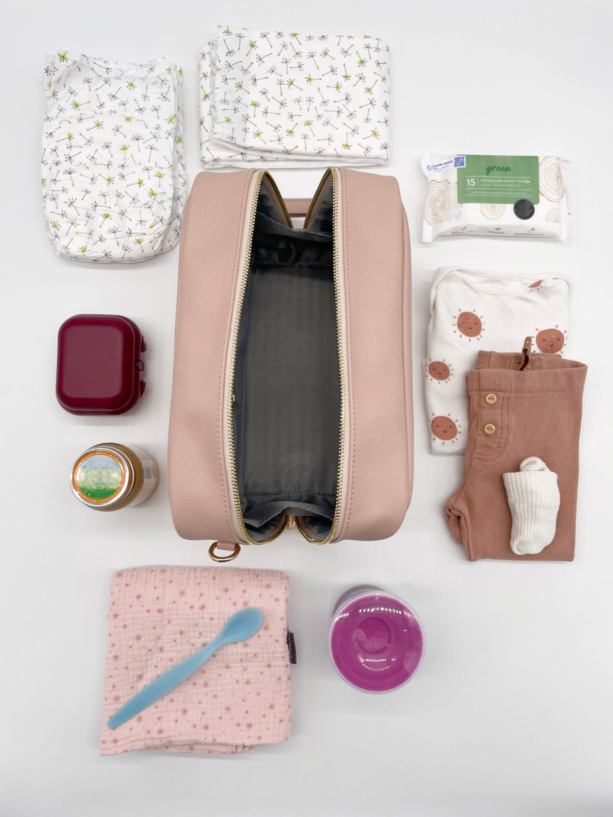 Vegane Wickeltasche mit Windeln, Wechselkleidung, Snacks