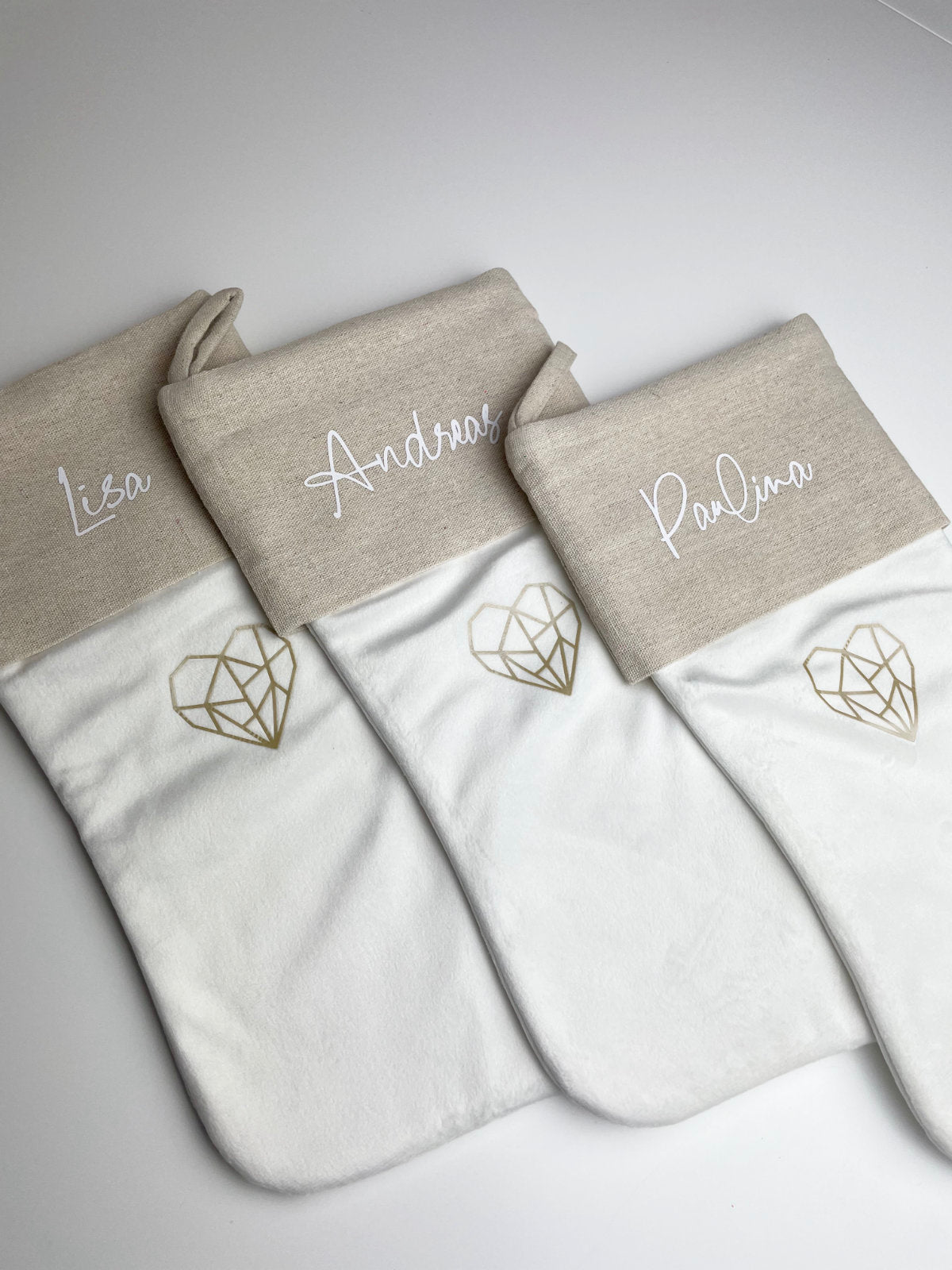 Weihnachtsstrumpf mit Name Personalisiert Beige/Weiß