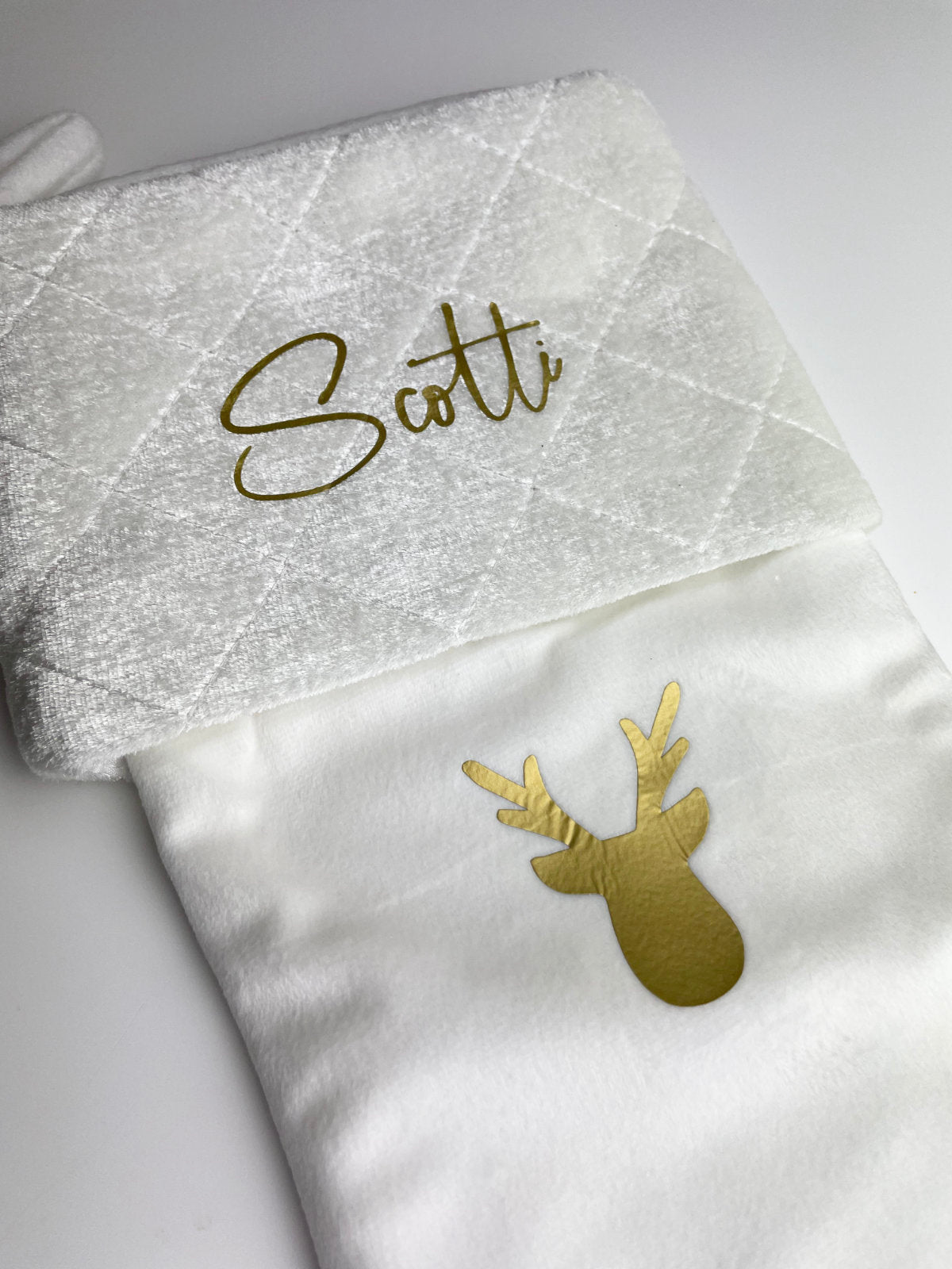 Weihnachtsstrumpf mit Namen Personalisiert Weiß/Weiß