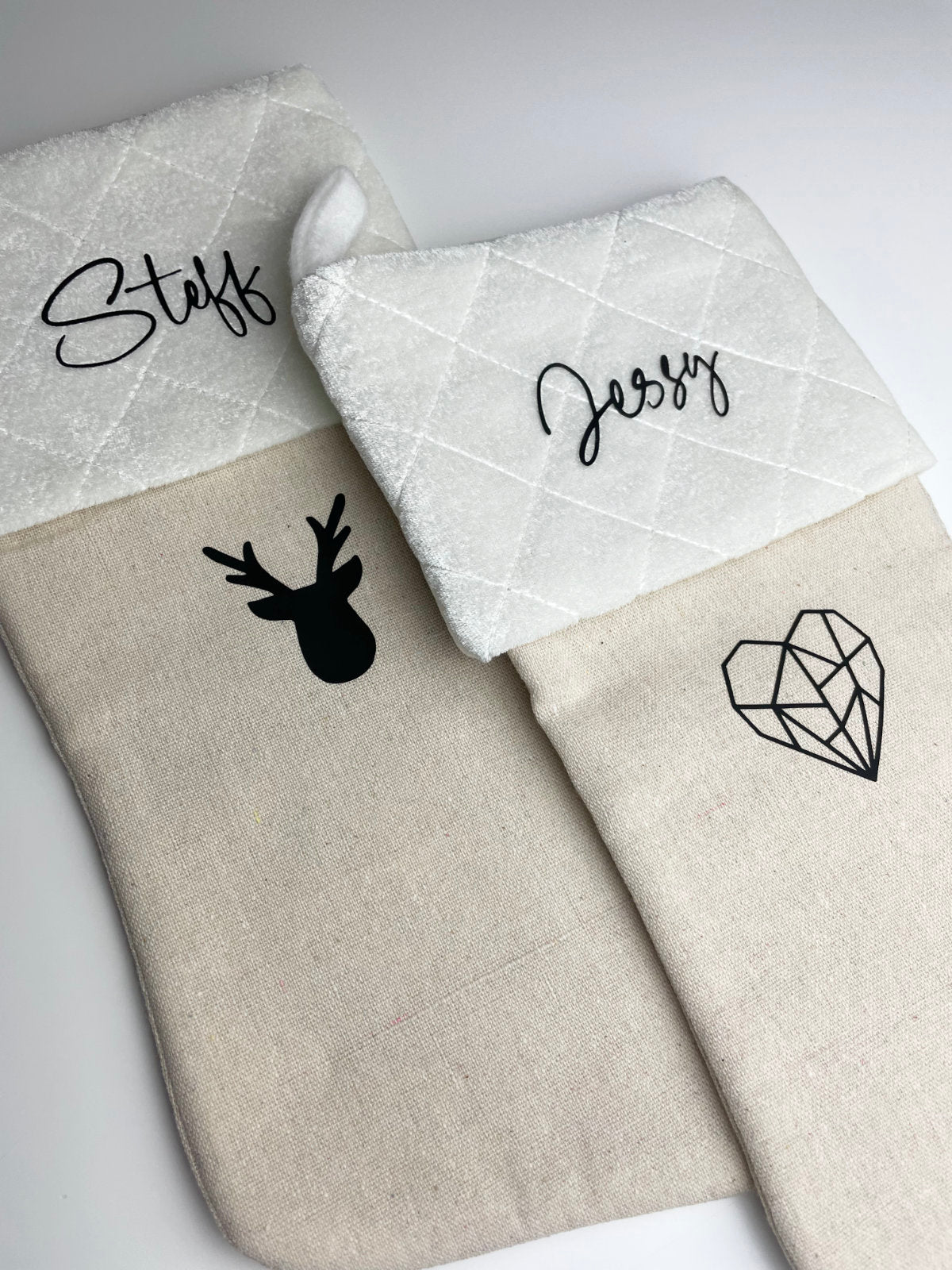 Weihnachtsstrumpf mit Name Personalisiert Weiß/Beige
