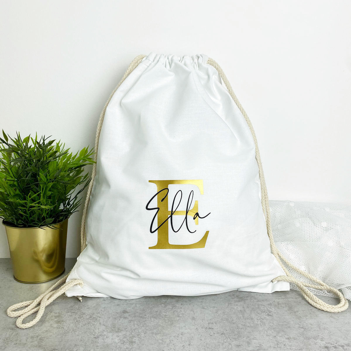 Turnbeutel Weiß Personalisiert mit Initial & Name