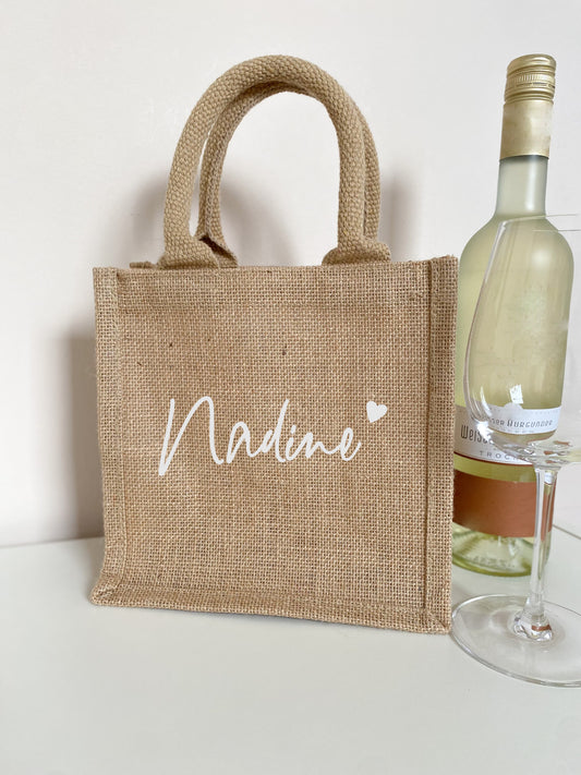 Kleine Jutetasche Name & Herz