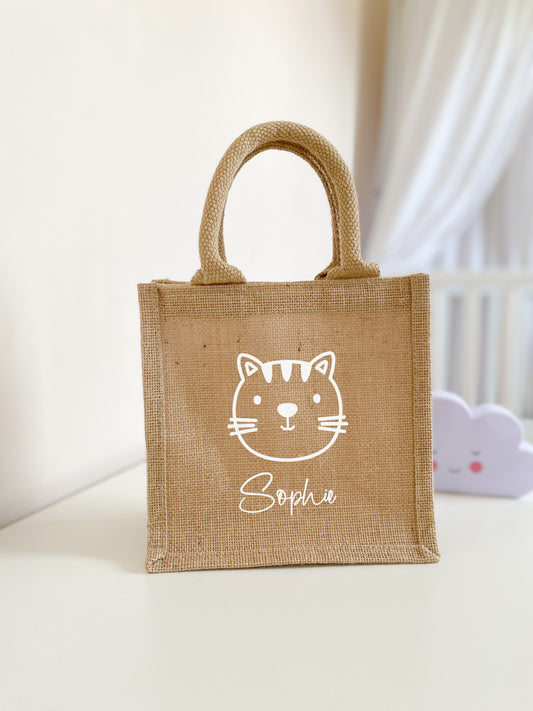 Kleine Jutetasche Katze & Name