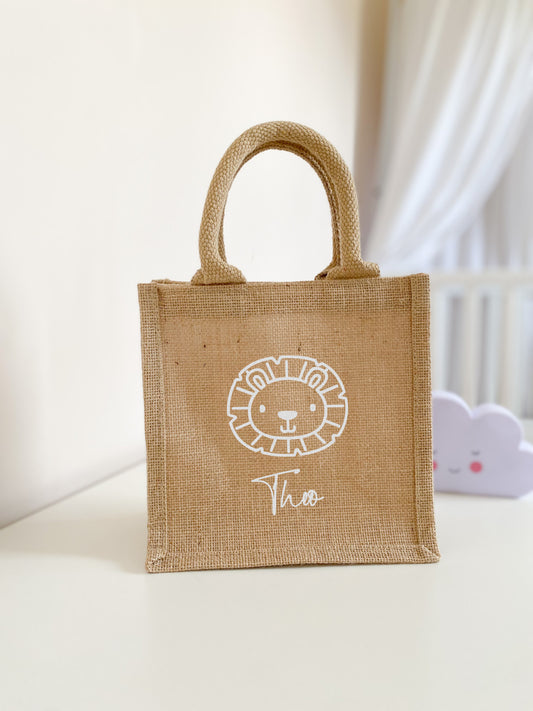 Kleine Jutetasche Löwe & Name