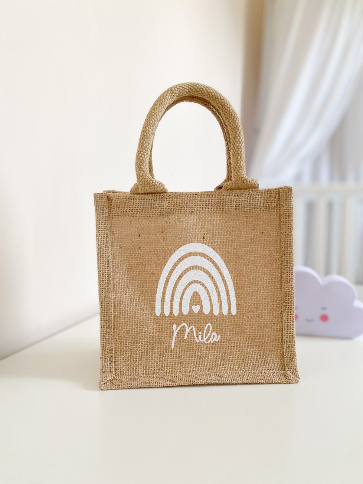 Kleine Jutetasche Name & Regenbogen