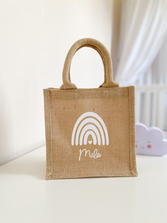 Kleine Jutetasche Name & Regenbogen