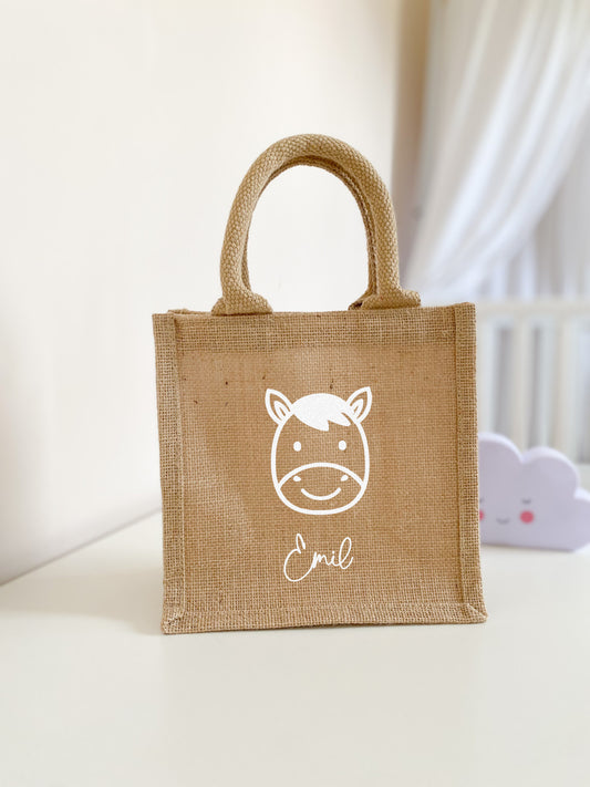Kleine Jutetasche Pferd & Name