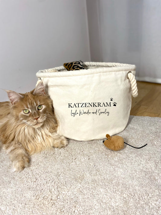 Korb für Katzenspielzeug Katzenkram mit Name personalisiert