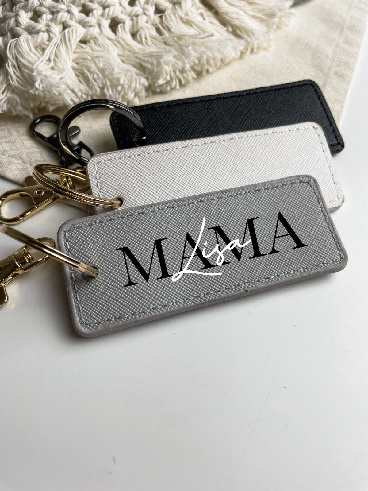 Schlüsselanhänger Eckig Grau - Mama & Name