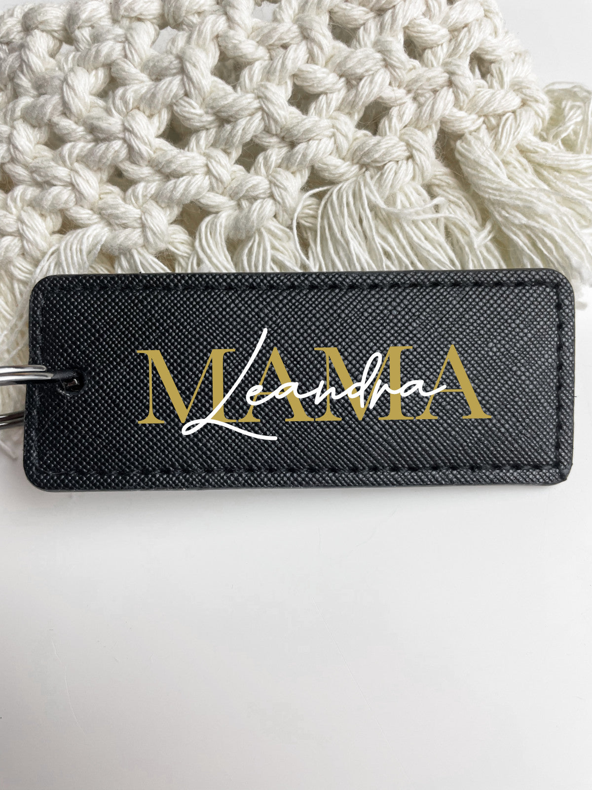 Schlüsselanhänger Eckig Schwarz - Mama & Name