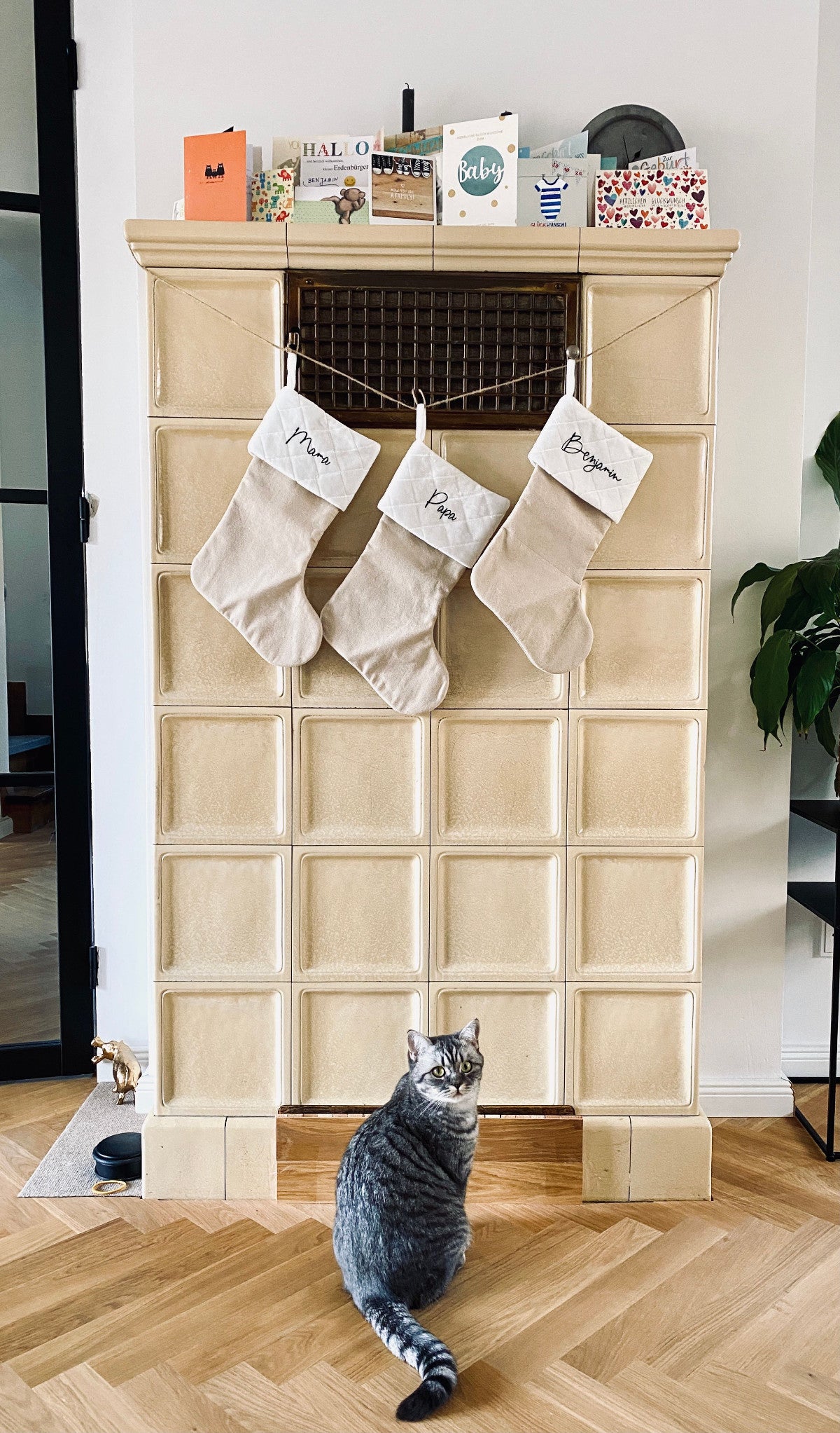 Weihnachtsstrumpf mit Name Personalisiert Weiß/Beige