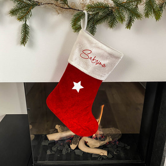 Weihnachtsstrumpf mit Name Personalisiert Weiß/Rot