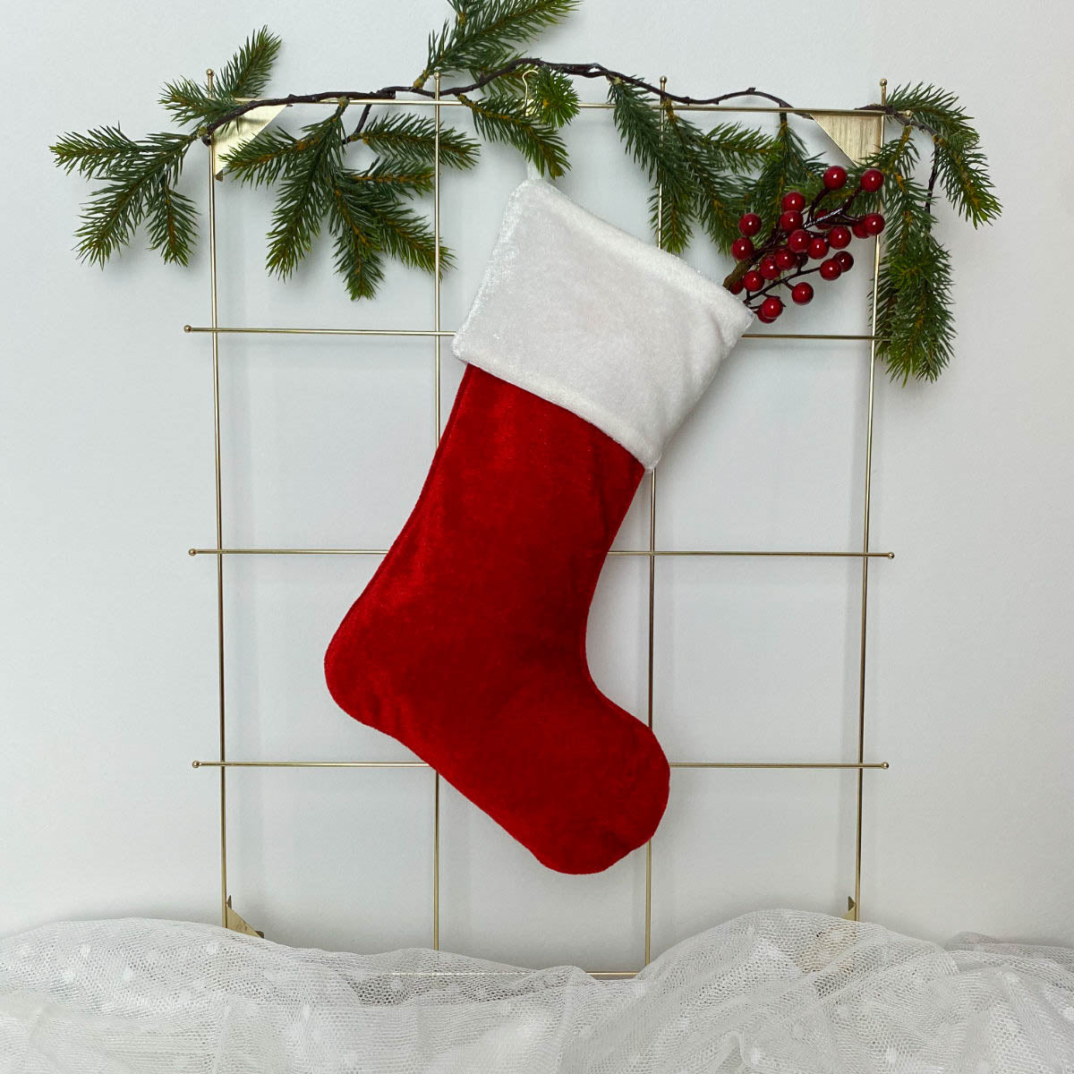Weihnachtsstrumpf mit Name Personalisiert Weiß/Rot