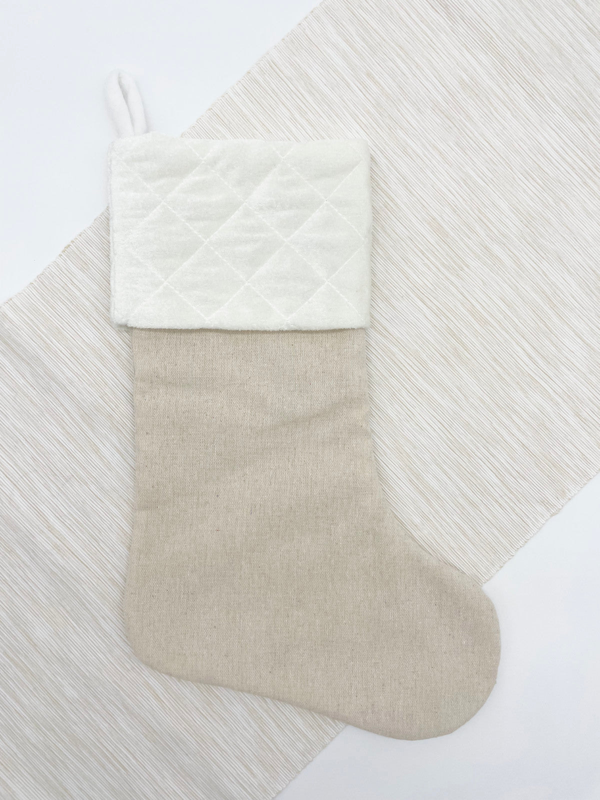Weihnachtsstrumpf mit Name Personalisiert Weiß/Beige