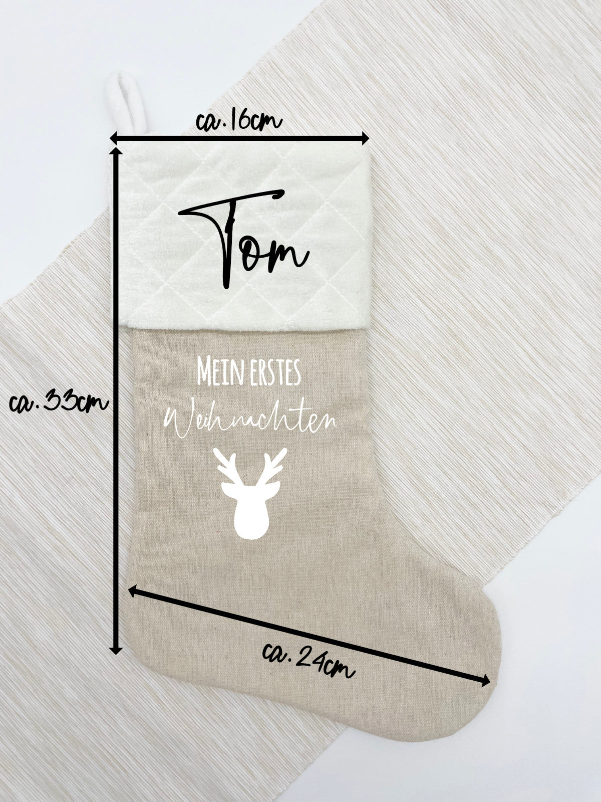 Weihnachtsstrumpf Weiß/Beige Personalisiert "Mein erstes Weihnachten"