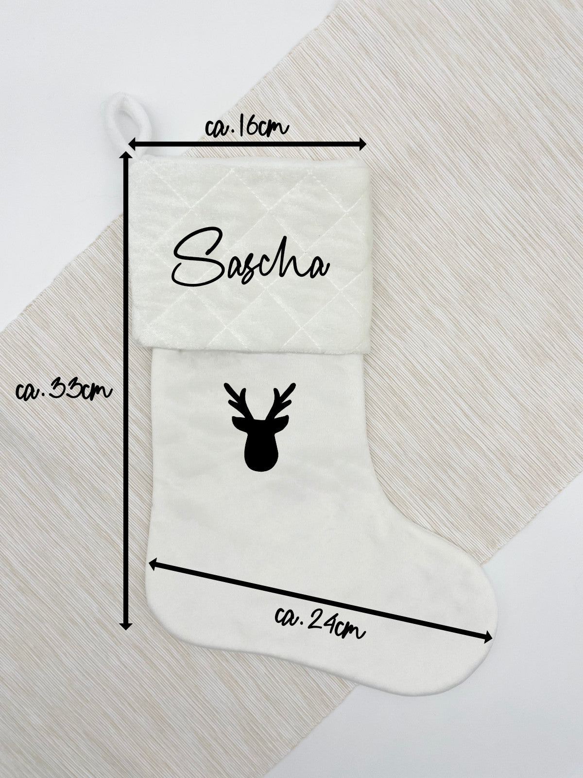 Weihnachtsstrumpf mit Namen Personalisiert Weiß/Weiß