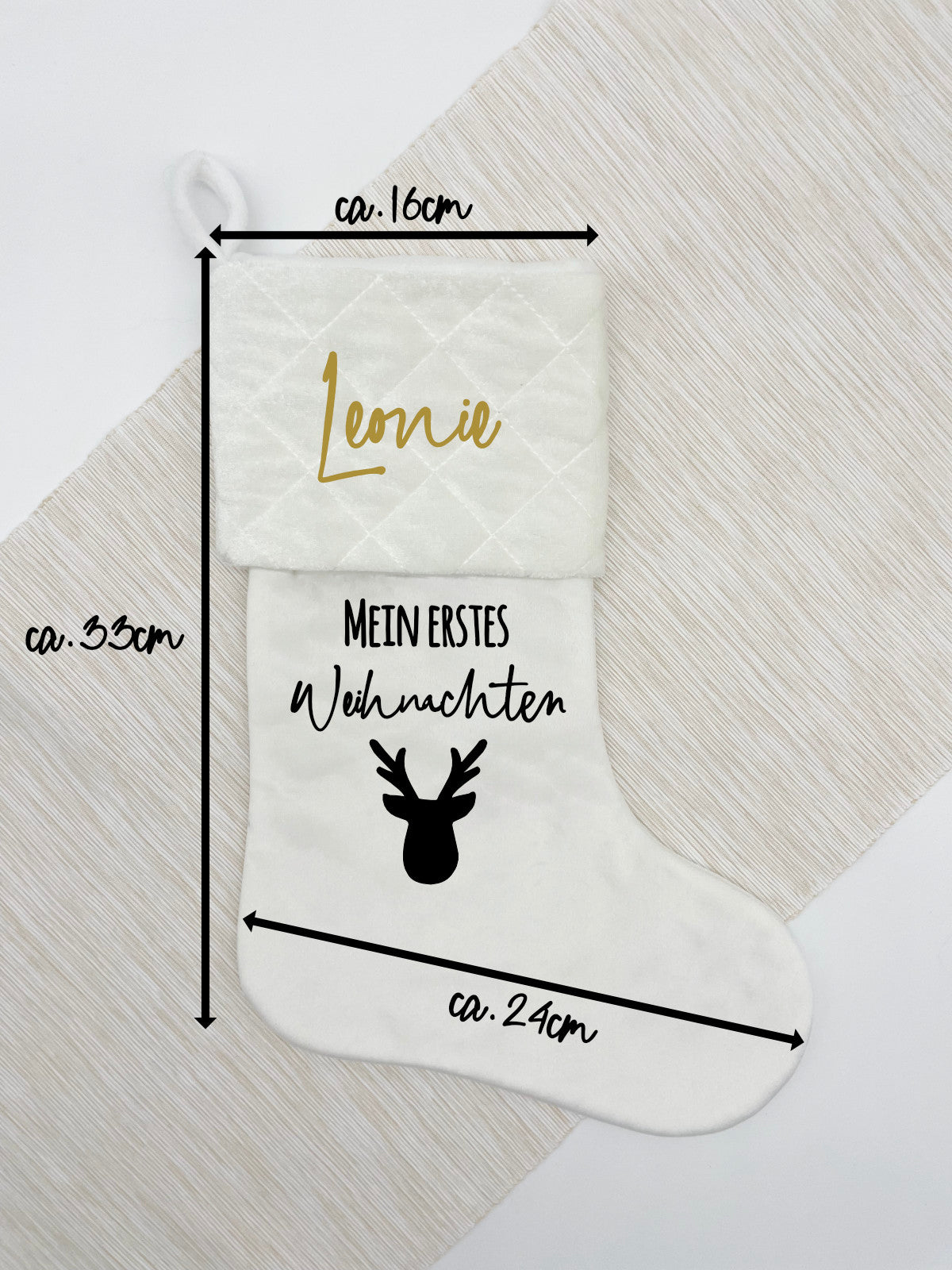 Weihnachtsstrumpf Weiß/Weiß Personalisiert "Mein erstes Weihnachten"