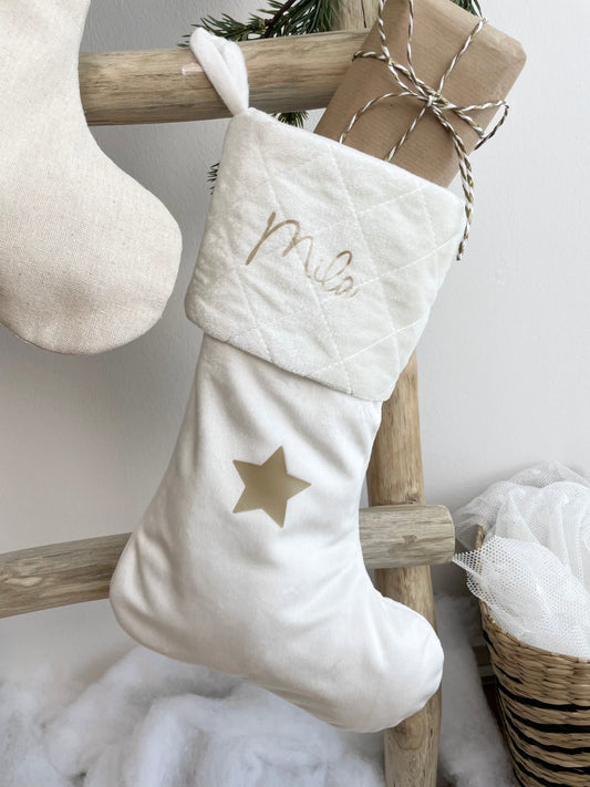 Weihnachtsstrumpf mit Namen Personalisiert Weiß/Weiß