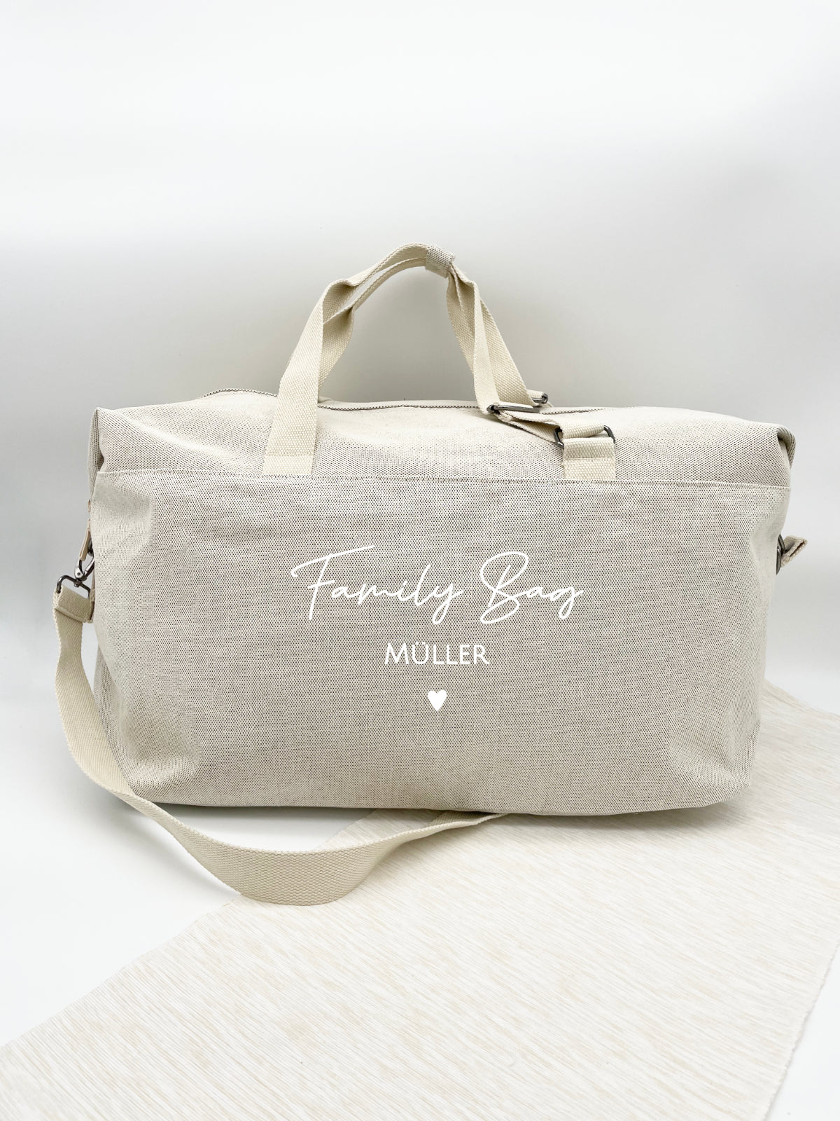 XL Familientasche Personalisiert "Family Bag mit Name & Herz" Weißer Druck